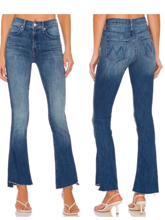 MOTHER Denim - MOTHER Blue Mid-Rise Flare Jeans with Raw Hem